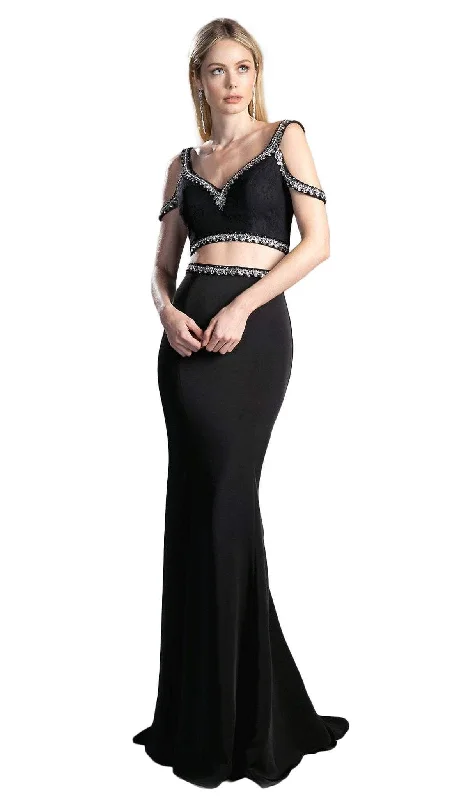 Cinderella Divine - Bejeweled Two Piece V-neck Fitted Dress