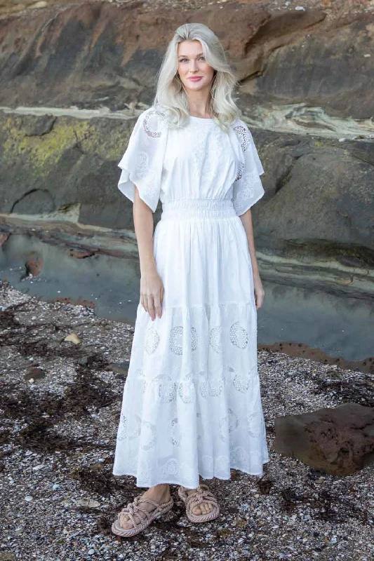 Cloud Embroidered Dress White Lace