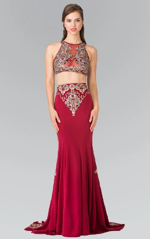 Elizabeth K - GL2296 Embellished High Neck Rome Jersey Dress