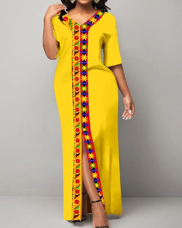 Ethnic Style Printed V-neck Casual Women's Dress