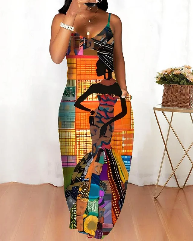 Fashionable And Simple Ethnic Print Cami Dress