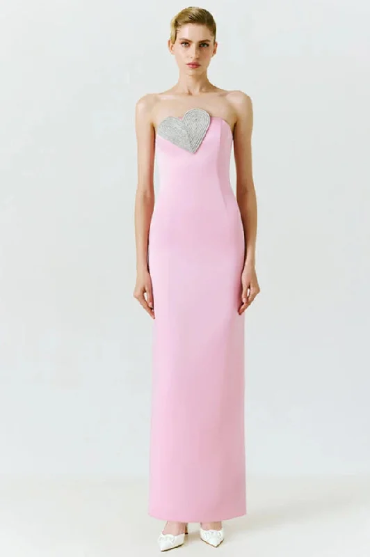 Heart Embellished Strapless Cady Column Dress
