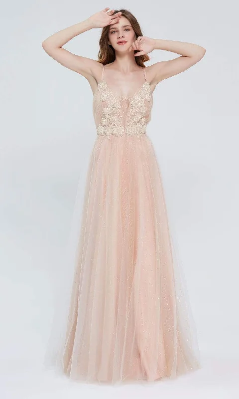 J'Adore Dresses - J20008 Plunging V-Neck Glitter Ballgown