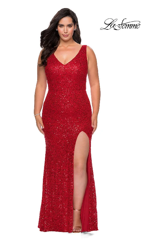 La Femme Long Sequined Plus Formal Evening Gown