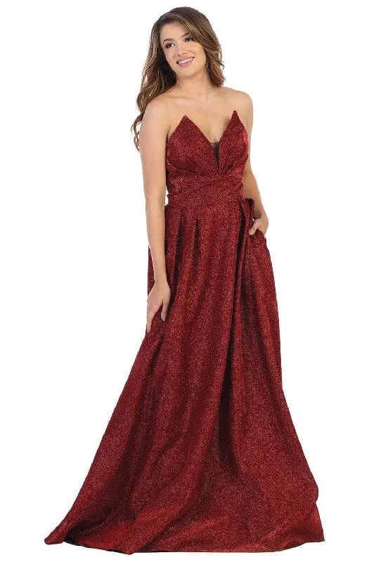 May Queen - MQ1710 Strapless Plunging V-Neck A-Line Dress
