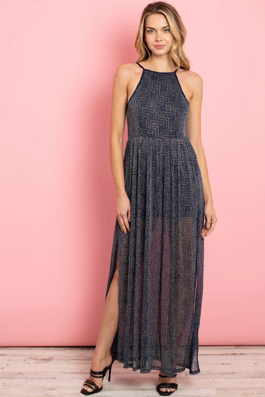 'Mind Games' Navy Gold Shimmer Romper Dress