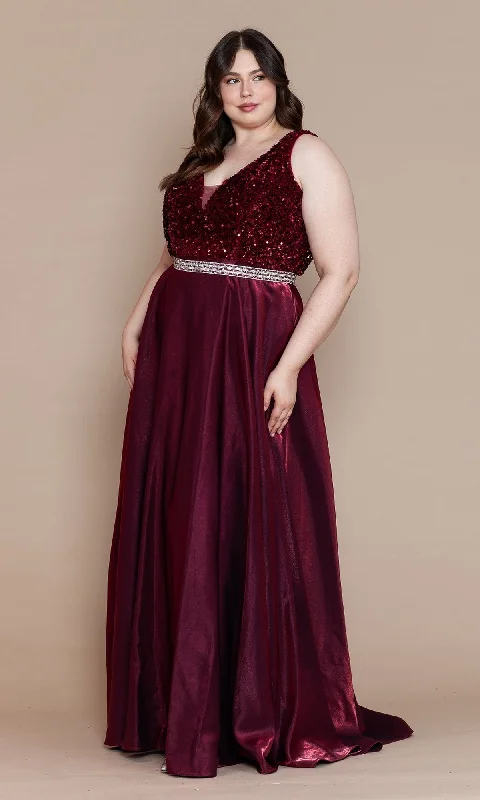 Plus-Size Long Sequin-Bodice Prom Dress W1006