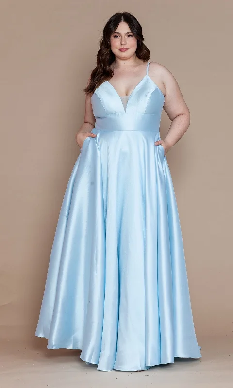 Plus-Size Long Corset Prom Dress with Pockets W1070