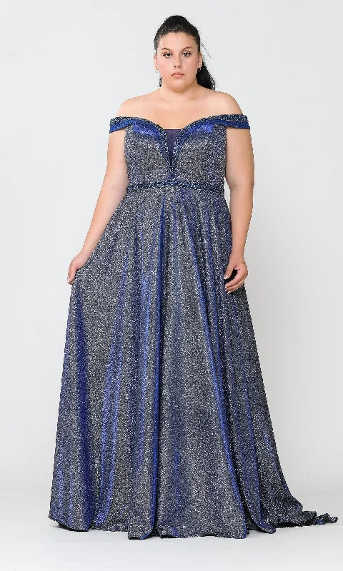 Plus-Size Long Glitter-Knit Prom Dress W1096