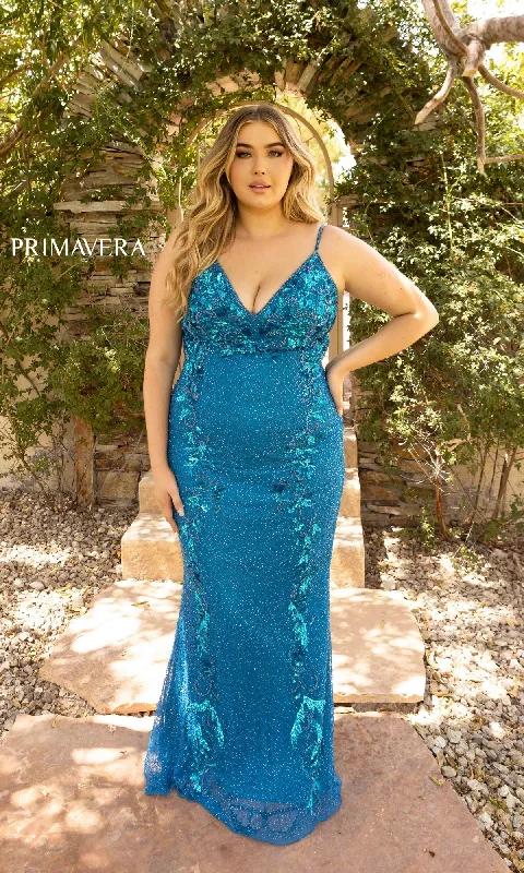 Plus-Size Long Sequin Prom Dress 14005