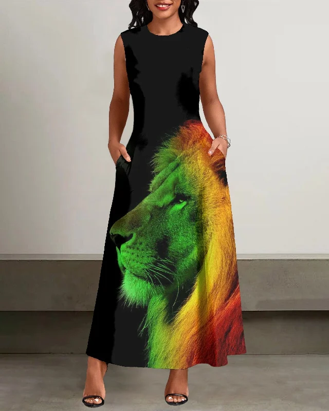 Reggae Rasta Lion of Judah Pockets Casual Dress