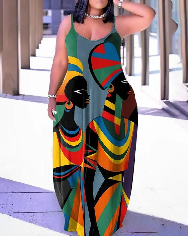 Sling LoRetro Colorful African Tribe Women Pocket Dress