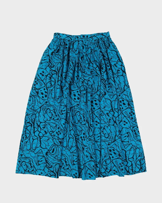 1990s Blue Patterned Midi Skirt - S