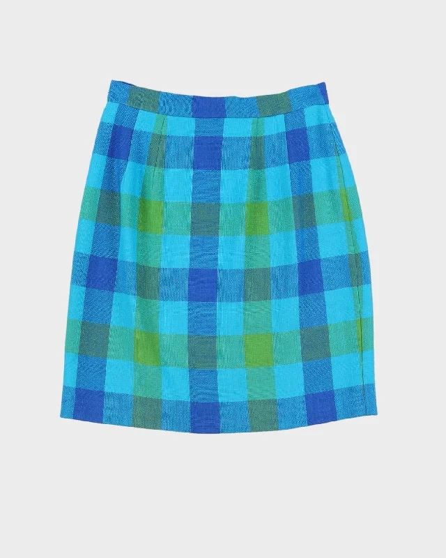 Blue and green checked pencil skirt - S