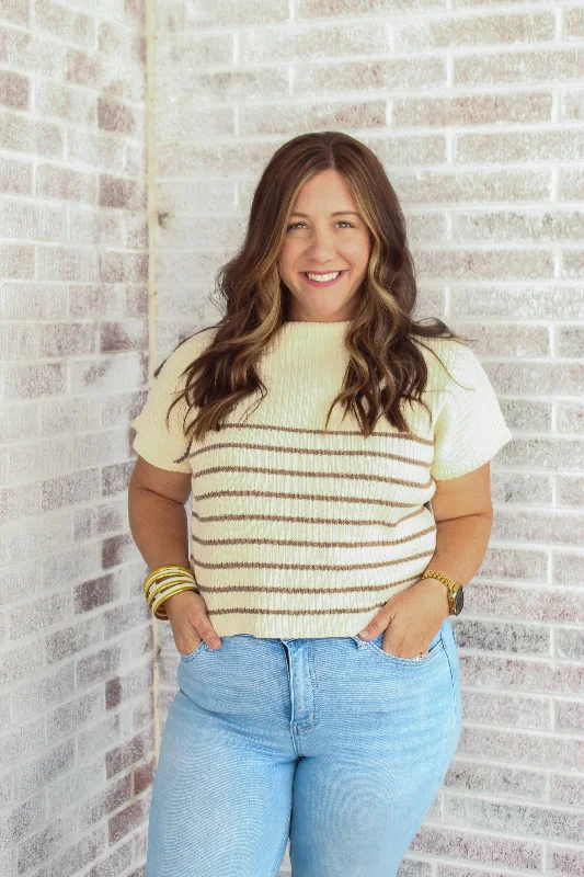 January & May - Afterglow Striped Sweater Top Hooded Caped Shawl Collar