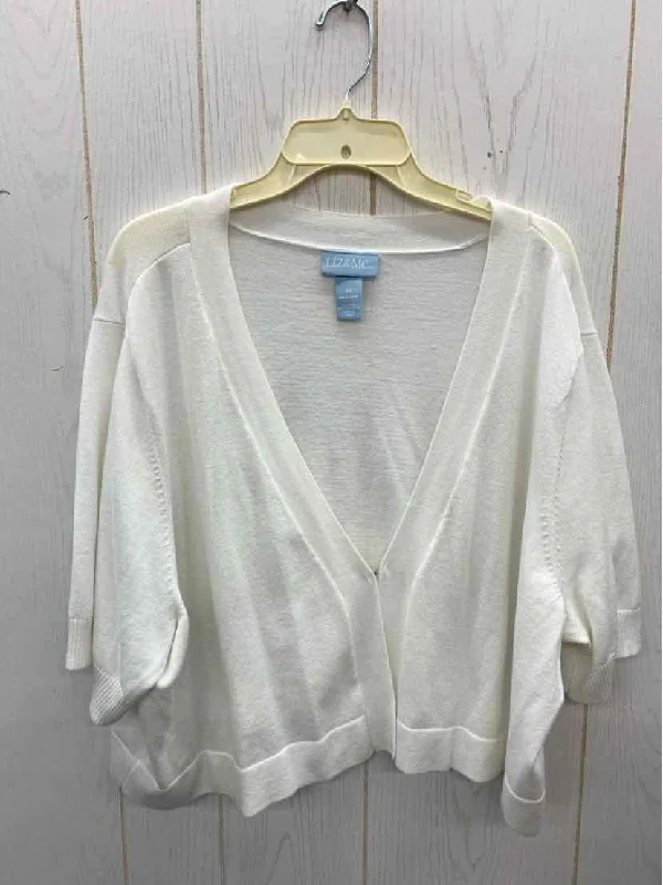 Liz & Me White Womens Size 26/28W Sweater Notch Collar Peter Pan Collar Cowl Neck
