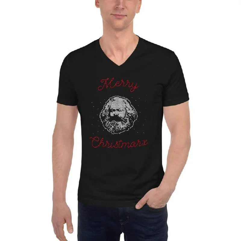 Merry Christmarx - Ugly Christmas Sweater Design - Unisex V-Neck T-Shirt Collared Crew Neck Turtle Neck