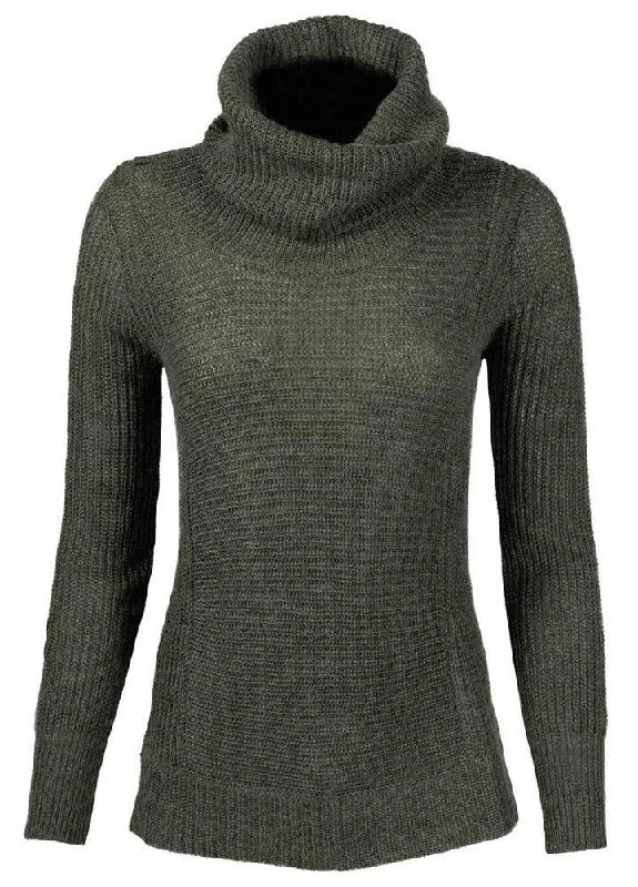 Mountain Khakis Women's Kelp Medium Countryside Cowl Neck Ribbed Sweater Welt Pockets Slit Pockets Flap Pockets