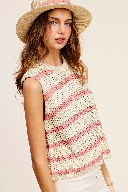 Natalie Chunky Stripe Sleeveless Sweater Top Nylon Fabric Polyester Fabric Spandex Fabric Natalie Chunky Stripe Sleeveless Sweater Top Nylon Fabric Polyester Fabric Spandex Fabric