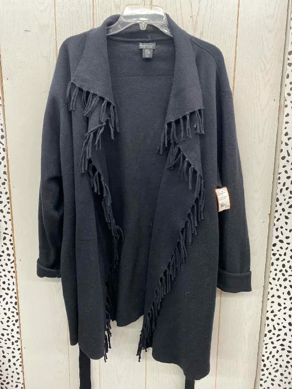 Nicole Miller New York Black Womens Size 2X Sweater Denim Fabric Leather Fabric Suede Fabric Nicole Miller New York Black Womens Size 2X Sweater Denim Fabric Leather Fabric Suede Fabric