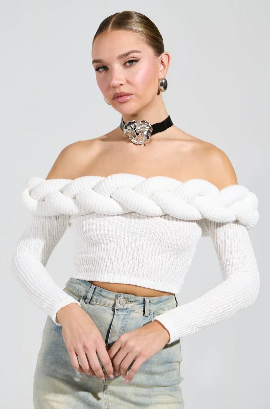 NOT ALONE OFF THE SHOULDER SWEATER IN IVORY High Neck Crew Neck V-Neck