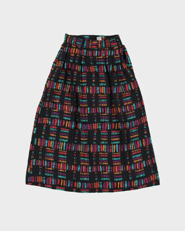 Rayon Black Patterned Midi Skirt - XS