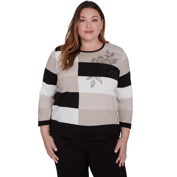 Romancing The Stone Blocked Stripe Sweater Petite Solid Color Striped Floral Print