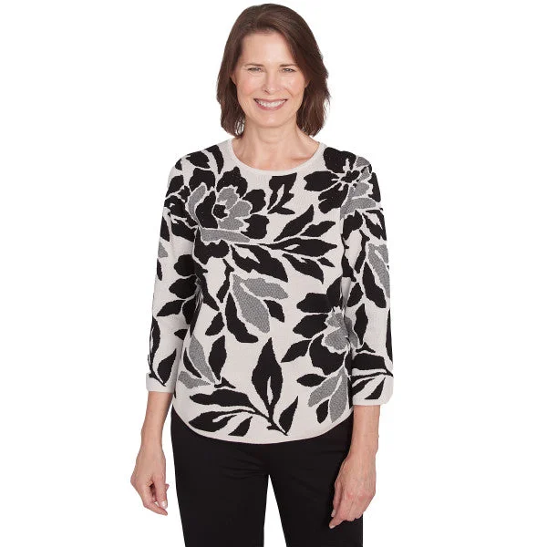 Romancing The Stone Floral Jacquard Sweater Petite Graphic Sweater Embroidered Appliqued