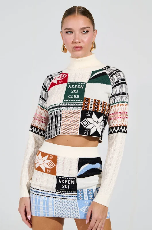 SKI CLUB CROPPED SWEATER Faux Fur Fabric Real Fur Fabric Shearling Fabric