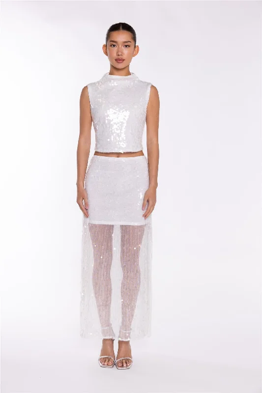 Transparent-Sequin Side-Split Midaxi-Skirt