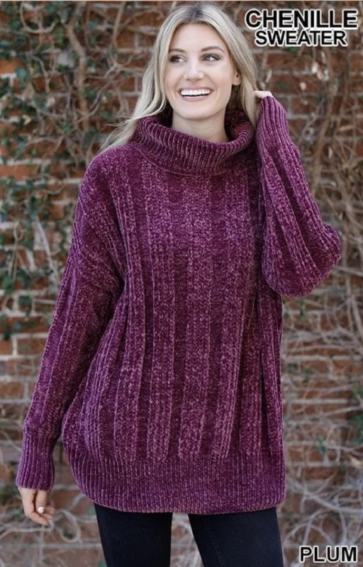 Women’s Plum Over sized Cable Knit Chenille Sweater Cable Knit Ribbed Knit Lace Knit