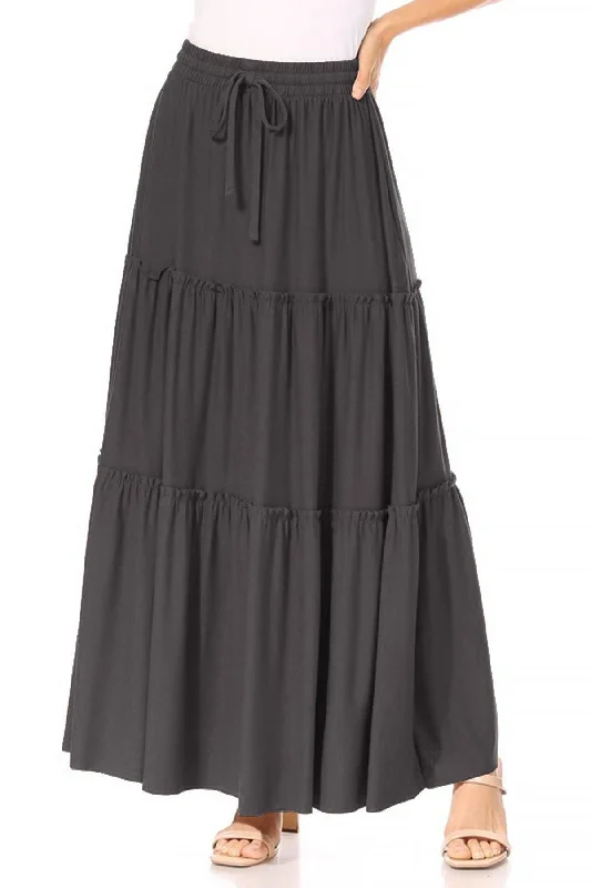 Women's Plus Size Tiered Ruffle Raw Hem Maxi Skirt