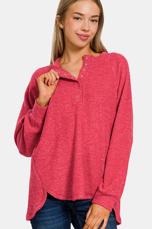 Zenana Full Size Brushed Melange Hacci High-Low Sweater Transparent Opaque Sheer