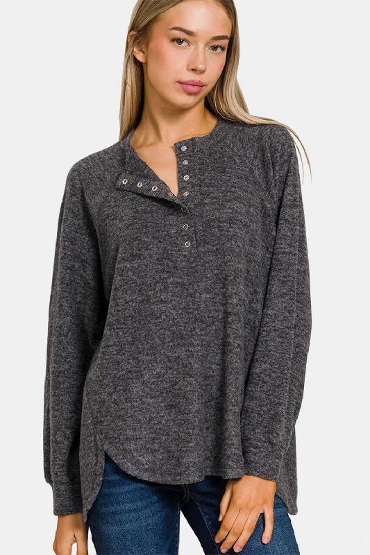 Zenana Full Size Brushed Melange Hacci High-Low Sweater Elegant Classic Vintage