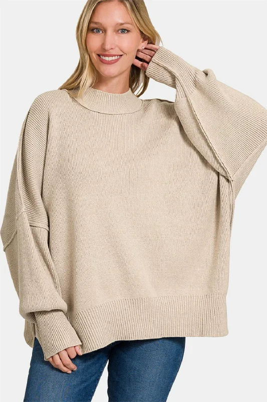 Zenana Side Sit Oversize Sweater Stylish Fashionable Trendy