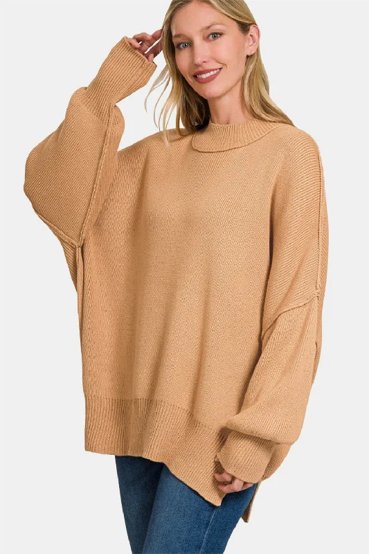 Zenana Side Sit Oversize Sweater Satin Blend Silk Blend Wool Blend