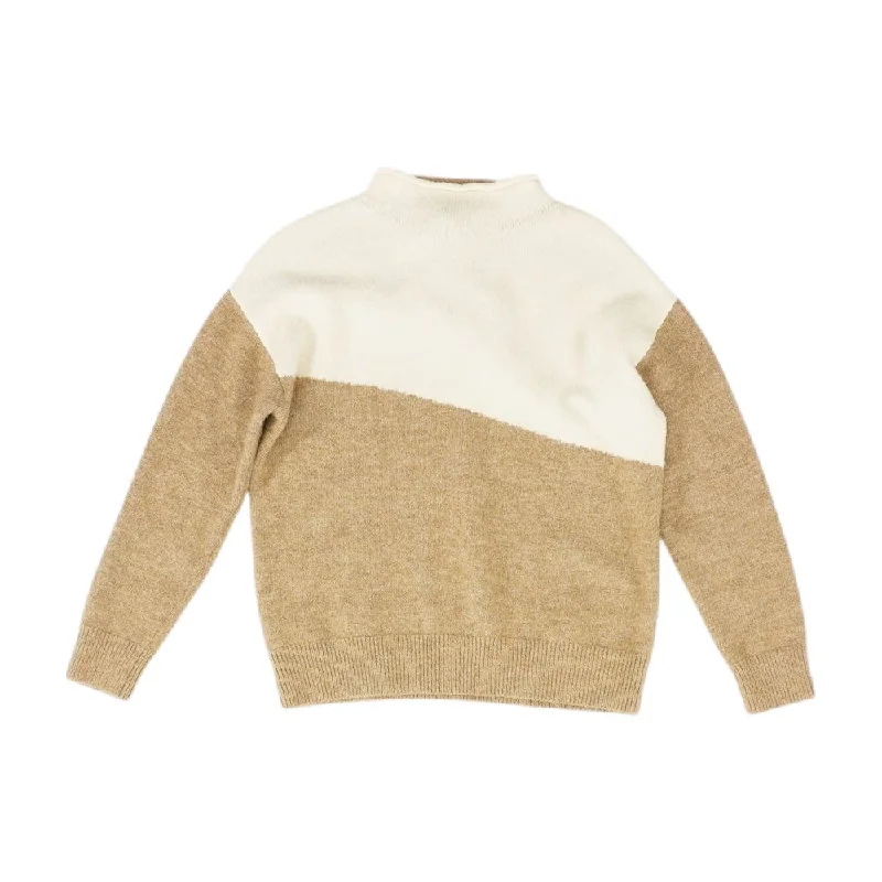 Beige Color Block Mockneck Sweater