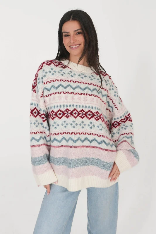 Cool Vibes Sweater in Ivory/Pink