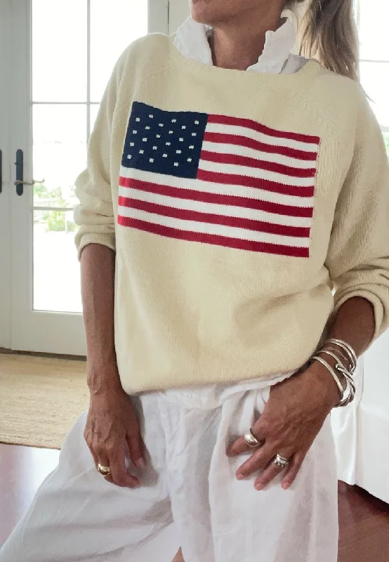 Flag Cozy Acrylic Boxy Sweater IVORY