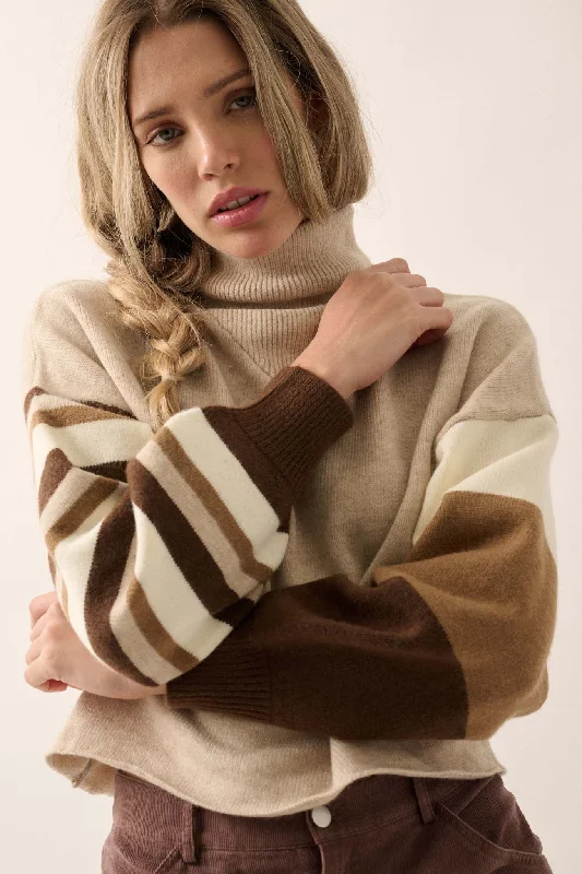 Hold On Striped Colorblock Funnel Neck Sweater