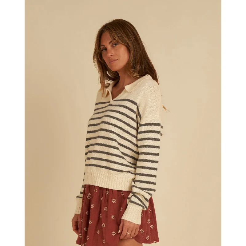 Rylee and Cru Stripe Womens Collared Sweater