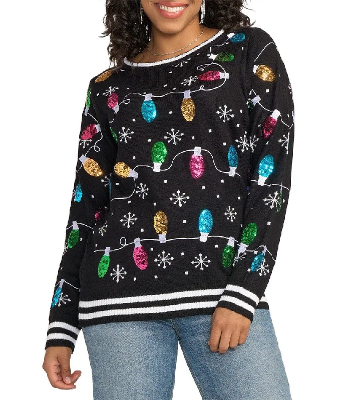 Women's Midnight String of Lights Ugly Christmas Sweater